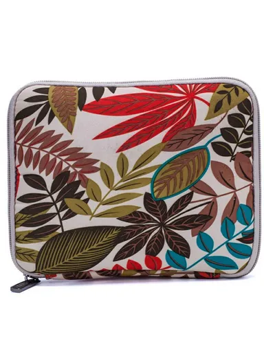 20x16cm USB Flash Drive Storage Pouch 20-Grid U-Disk Zipper Bag - Colorful Leaves / White Bottom