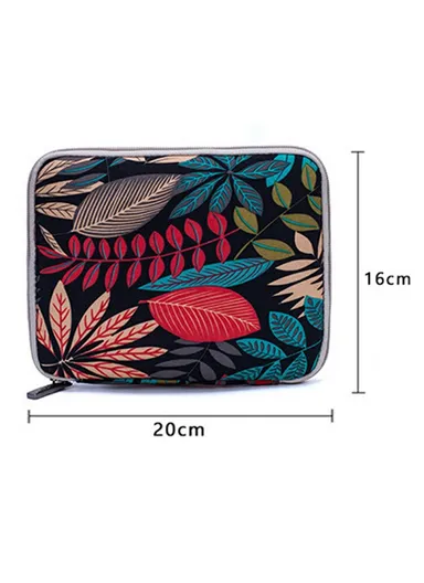 20x16cm USB Flash Drive Storage Pouch 20-Grid U-Disk Zipper Bag - Colorful Leaves / White Bottom