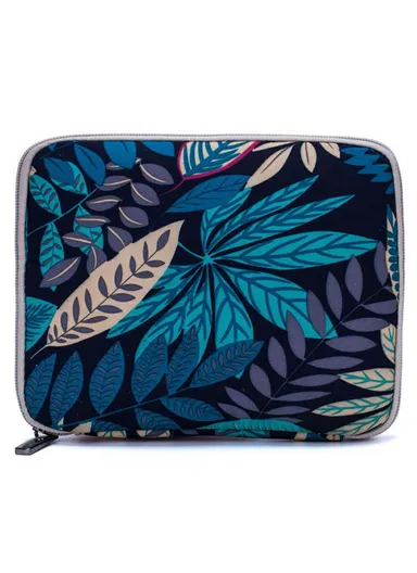 20x16cm USB Flash Drive Storage Pouch 20-Grid U-Disk Zipper Bag - Colorful Leaves / Blue Bottom