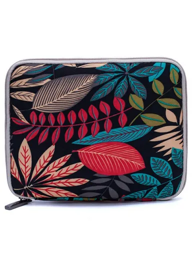 20x16cm USB Flash Drive Storage Pouch 20-Grid U-Disk Zipper Bag - Colorful Leaves / Black Bottom