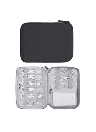 Small Size Double Layer Data Cable U-Disk Power Bank Carrying Pouch Digital Accessories Storage Bag DISXS-MYB - Black