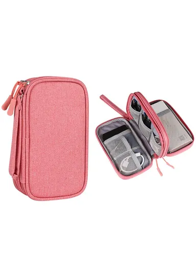 Electronics Accessories Bag Travel Organiser Bag for USB Cable SD Card Charger, Size S (19x11x5.5cm) - Pink