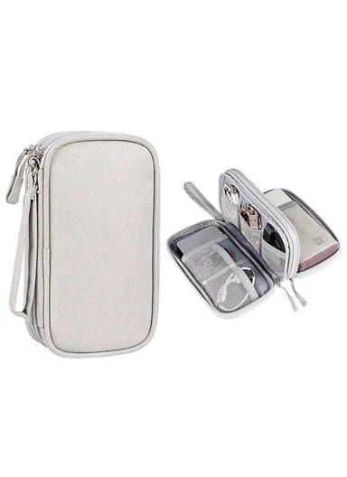 Electronics Accessories Bag Travel Organiser Bag for USB Cable SD Card Charger, Size S (19x11x5.5cm) - Grey