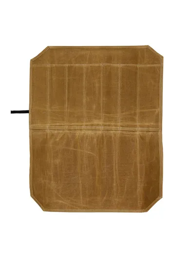 Waterproof Waxed Canvas Chef Knife Scissors Storage Pouch Roll Bag 7 Slots Carrying Case for Kitchen Knives Tools - Khaki