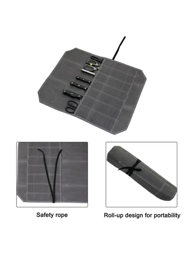 Waterproof Waxed Canvas Chef Knife Scissors Storage Pouch Roll Bag 7 Slots Carrying Case for Kitchen Knives Tools - Army Green