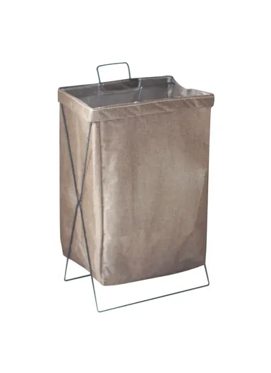 28L Iron Rack Foldable Laundry Basket Cotton Linen Dirty Clothes Hamper Washing Basket - Coffee / Small