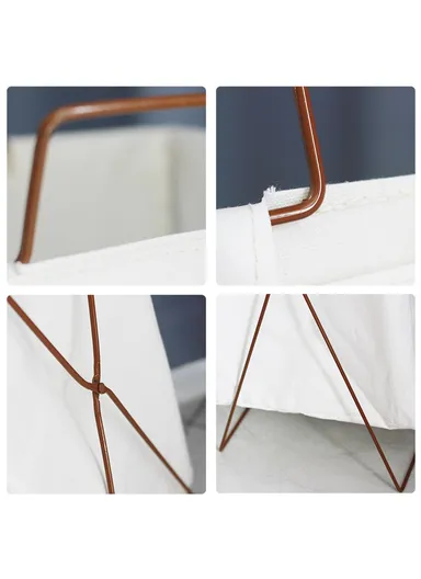 28L Iron Rack Foldable Laundry Basket Cotton Linen Dirty Clothes Hamper Washing Basket - Coffee / Small