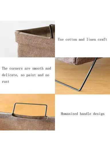 28L Iron Rack Foldable Laundry Basket Cotton Linen Dirty Clothes Hamper Washing Basket - Black Dot / Small