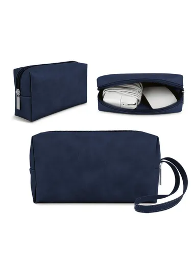Electronic Organizer, Mouse, Power Bank &amp; Cable Storage Bag, PU Leather USB Flash Drive Carrying Handbag, Anti-scratch Pouch SS08 - Dark Blue