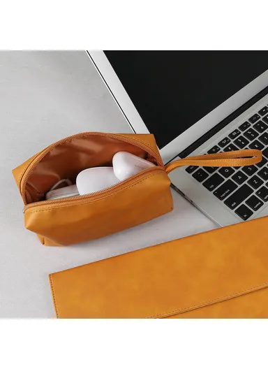 Electronic Organizer, Mouse, Power Bank &amp; Cable Storage Bag, PU Leather USB Flash Drive Carrying Handbag, Anti-scratch Pouch SS08 - Black