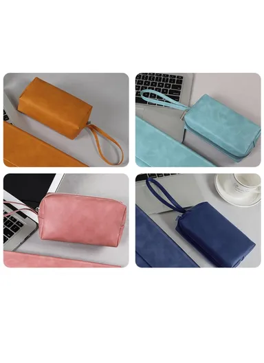 Electronic Organizer, Mouse, Power Bank &amp; Cable Storage Bag, PU Leather USB Flash Drive Carrying Handbag, Anti-scratch Pouch SS08 - Black