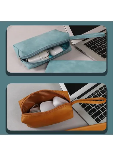 Electronic Organizer, Mouse, Power Bank &amp; Cable Storage Bag, PU Leather USB Flash Drive Carrying Handbag, Anti-scratch Pouch SS08 - Black