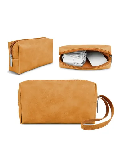 Electronic Organizer, Mouse, Power Bank &amp; Cable Storage Bag, PU Leather USB Flash Drive Carrying Handbag, Anti-scratch Pouch SS08 - Brown