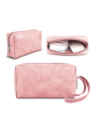 Electronic Organizer, Mouse, Power Bank &amp; Cable Storage Bag, PU Leather USB Flash Drive Carrying Handbag, Anti-scratch Pouch SS08 - Pink