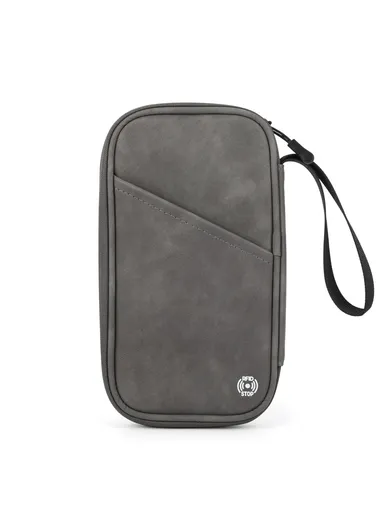 PU Multifunctional Phone Accessories Storage Bag, Passport Pouch with Small Hanging Rope - Dark Grey