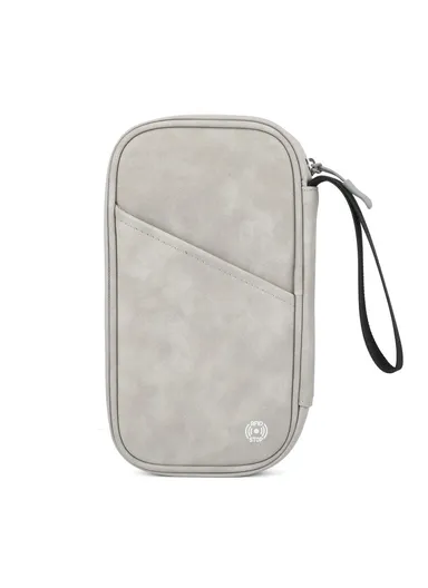 PU Multifunctional Phone Accessories Storage Bag, Passport Pouch with Small Hanging Rope - Light Grey