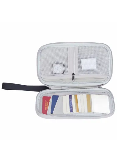 PU Multifunctional Phone Accessories Storage Bag, Passport Pouch with Small Hanging Rope - Light Grey