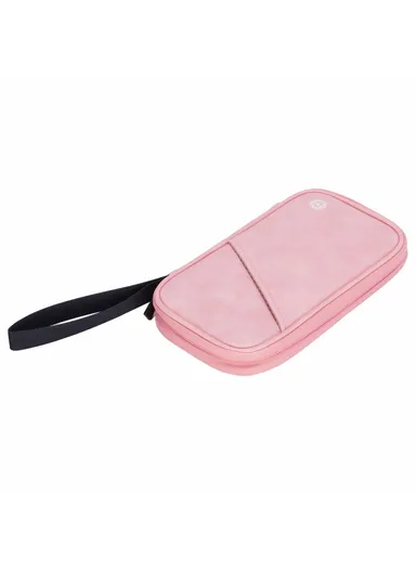 PU Multifunctional Phone Accessories Storage Bag, Passport Pouch with Small Hanging Rope - Pink