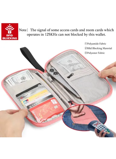 PU Multifunctional Phone Accessories Storage Bag, Passport Pouch with Small Hanging Rope - Pink