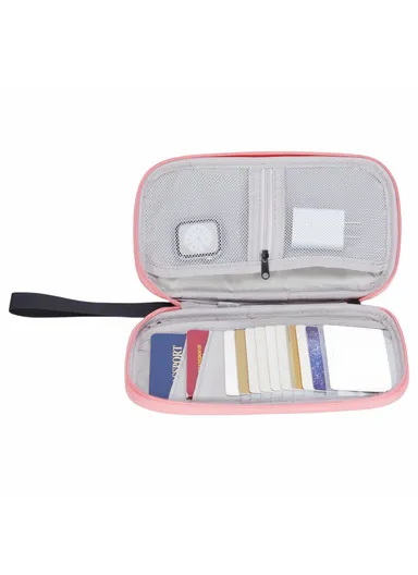 PU Multifunctional Phone Accessories Storage Bag, Passport Pouch with Small Hanging Rope - Pink