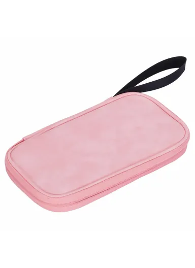 PU Multifunctional Phone Accessories Storage Bag, Passport Pouch with Small Hanging Rope - Pink