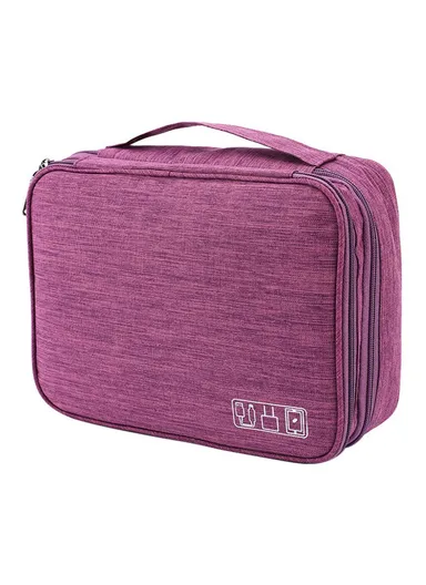 5-inch Oxford Cloth Portable Double Layers Pouch, Zipper Electronics Organizer Bag for Cable, Cord, Phone Electronic Accessories - Purple