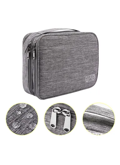 5-inch Oxford Cloth Portable Double Layers Pouch, Zipper Electronics Organizer Bag for Cable, Cord, Phone Electronic Accessories - Purple