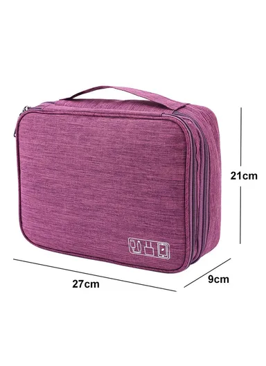 5-inch Oxford Cloth Portable Double Layers Pouch, Zipper Electronics Organizer Bag for Cable, Cord, Phone Electronic Accessories - Purple