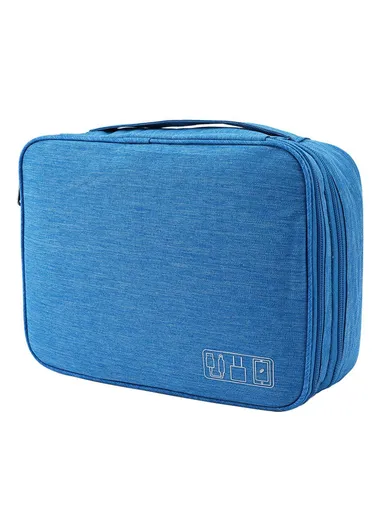 5-inch Oxford Cloth Portable Double Layers Pouch, Zipper Electronics Organizer Bag for Cable, Cord, Phone Electronic Accessories - Lake Blue