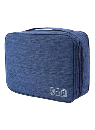 5-inch Oxford Cloth Portable Double Layers Pouch, Zipper Electronics Organizer Bag for Cable, Cord, Phone Electronic Accessories - Dark Blue
