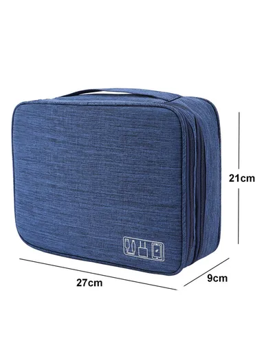5-inch Oxford Cloth Portable Double Layers Pouch, Zipper Electronics Organizer Bag for Cable, Cord, Phone Electronic Accessories - Dark Blue