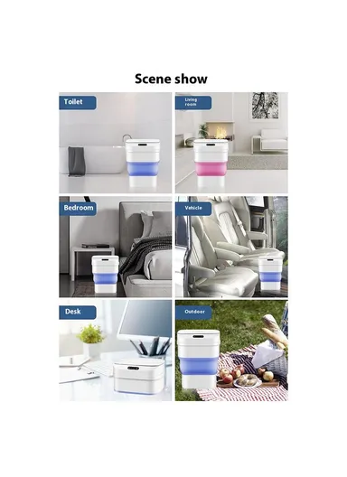 17.5L Folding Home Trash Can with Smart Sensor, Living Room Bedroom Kitchen Automatic Garbage Bin - Blue