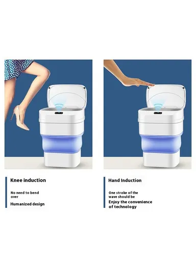 17.5L Folding Home Trash Can with Smart Sensor, Living Room Bedroom Kitchen Automatic Garbage Bin - Blue