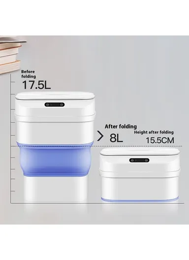 17.5L Folding Home Trash Can with Smart Sensor, Living Room Bedroom Kitchen Automatic Garbage Bin - Blue