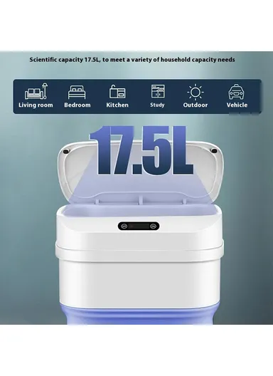 17.5L Folding Home Trash Can with Smart Sensor, Living Room Bedroom Kitchen Automatic Garbage Bin - Blue