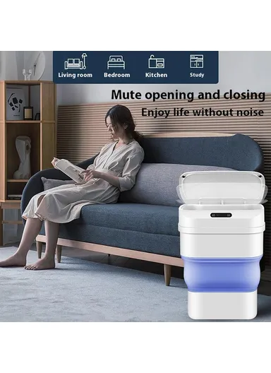 17.5L Folding Home Trash Can with Smart Sensor, Living Room Bedroom Kitchen Automatic Garbage Bin - Blue