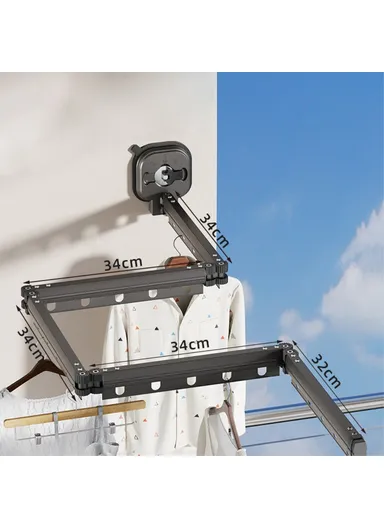 5 Section Retractable Folding Clothes Drying Rack Aluminum Alloy Balcony Window Space Saving Suction Cup Hanging Rack - Grey