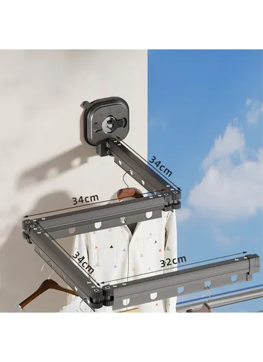 4 Section Retractable Folding Clothes Drying Rack Aluminum Alloy Balcony Window Space Saving Suction Cup Hanging Rack - Grey