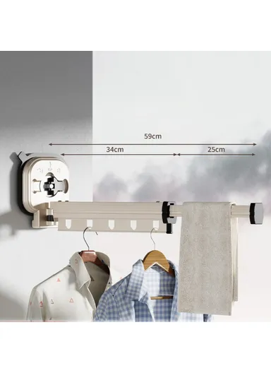 1 Section Retractable Folding Clothes Drying Rack Aluminum Alloy Balcony Window Space Saving Suction Cup Hanging Rack - Beige