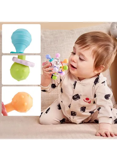 Baby Teething Toys Sensory Baby Chew Toys Teething Ball Teethers Toys Grasping Activities Baby Toys (No FDA, BPA-Free) - Navy Blue