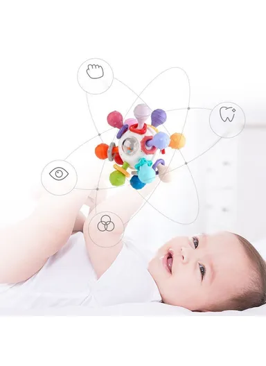 Baby Teething Toys Sensory Baby Chew Toys Teething Ball Teethers Toys Grasping Activities Baby Toys (No FDA, BPA-Free) - Navy Blue