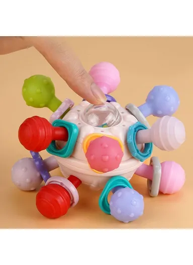 Baby Teething Toys Sensory Baby Chew Toys Teething Ball Teethers Toys Grasping Activities Baby Toys (No FDA, BPA-Free) - Navy Blue