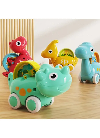 4Pcs Mini Cartoon Dinosaur Model Cars with Educational Scene Map Mat Portable Storage Bag for Babies HE8009 
