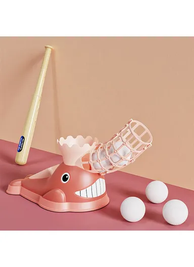 Kids Baseball Training Aids Foot-Activated Sports Automatic Baseball Launcher Toy with 3 Balls - Pink