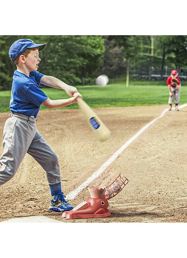 Kids Baseball Training Aids Foot-Activated Sports Automatic Baseball Launcher Toy with 3 Balls - Pink