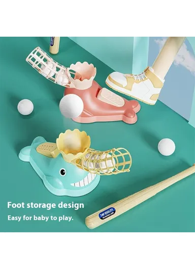 Kids Baseball Training Aids Foot-Activated Sports Automatic Baseball Launcher Toy with 3 Balls - Pink