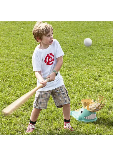 Kids Baseball Training Aids Foot-Activated Sports Automatic Baseball Launcher Toy with 3 Balls - Green
