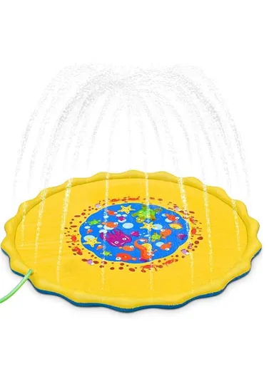 Outdoor Lawn Beach Mat Inflatable Water Spray Kids Sprinkler Play Pad 170cm - Yellow