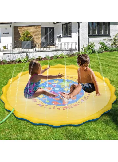 Outdoor Lawn Beach Mat Inflatable Water Spray Kids Sprinkler Play Pad 170cm - Yellow