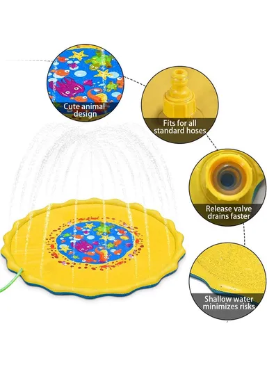 Outdoor Lawn Beach Mat Inflatable Water Spray Kids Sprinkler Play Pad 170cm - Yellow